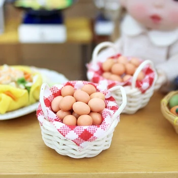 1:12 Miniatură Ouă cu Coș de Bambus casă de Păpuși, Accesorii pentru Bucatarie Ferma Copii, Jucării DIY