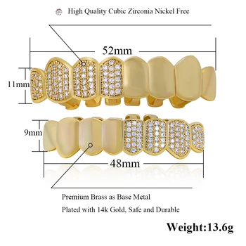 Jumătate CZ de Cristal de Culoare de Aur Grillz Pentru Femei Barbati Dentare Gura Punk Bling Gratare Dinți Capace Pentru Petrecerea Rapper Dinte de Bijuterii Cadou