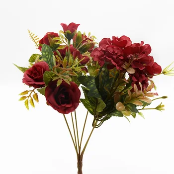 1 buchet din 7 furci de Mătase flori Buchet de Trandafiri, decor Acasă Diy Vaze decor Nunta bunuri de vacanță flori Artificiale Bonsai