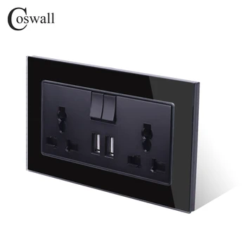 COSWALL 13A Universal Schimbat Priza 2 Portul de Încărcare USB Pentru Mobil de Ieșire 2.1 O Priză de Perete Cristal Panou de Sticlă Cavalerul Negru