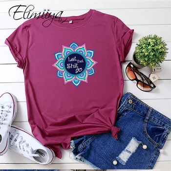 Elimiiya 2020 Sunmmer de sex Feminin Sun Flower Print T Camasa pentru Femei Graphic Tee Maneci Scurte O-Gât Topuri Tricouri de Bumbac t-shirt Plus Dimensiune