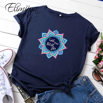 Elimiiya 2020 Sunmmer de sex Feminin Sun Flower Print T Camasa pentru Femei Graphic Tee Maneci Scurte O-Gât Topuri Tricouri de Bumbac t-shirt Plus Dimensiune
