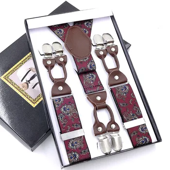 Moda Bretele de Lux Bretele 6 Clipuri de Piele portjartier Curele 115cm Lungime Stil Masculin Cadou pentru Tatăl/soțul Cutie de Cadou