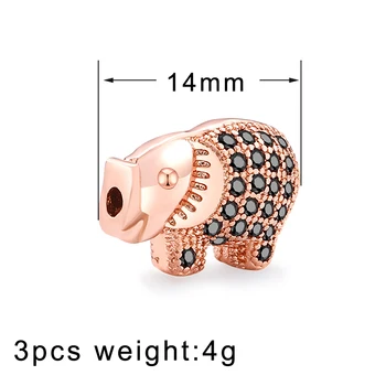 Atreus 3pcs/set Negru Micro Pave Zirconia de Porc de Animale Margele 14mm Cupru Distanțier Mici Margele Pentru Bijuterii DIY Face
