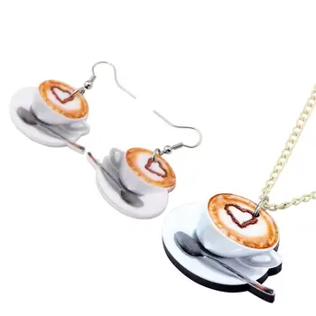 WEVENI Acrilice Set de Bijuterii Dragoste Drăguț în formă de Ceașcă de Cafea Cercei Colier Guler Pandantiv Pentru Femei Fete Cadou pentru Petrecere Decoratiuni