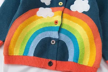 1-7Yrs Fata de Toamna Cardigan Curcubeu Straturi de Broderie Tricotate Pulover Baieti Fete Pulovere Calde Pentru Fete Haine pentru Copii