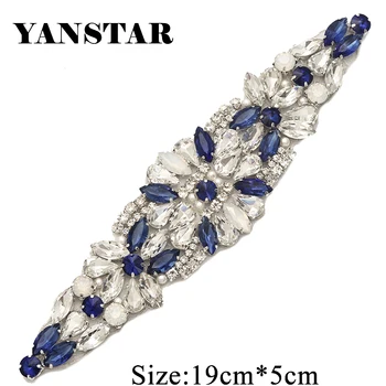 YANSTAR(1buc) Mireasa Eșarfă de Argint și albastru de Cristal Pietre Aplicatii de Fier Pentru Rochie de Mireasa Cercevea decor nunta YS934B