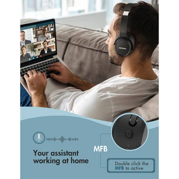 Actualizat Mpow H19 Căști fără Fir Activ de Anulare a Zgomotului Căști Bluetooth cu 100hrs Redare Bas Profund pentru Biroul de Acasă