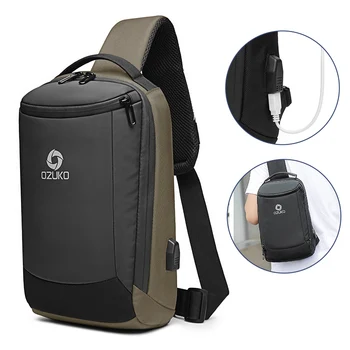 OZUKO Bărbați 9.7 inch Laptop afaceri geantă de umăr, Crossbody sac mare capacitate impermeabil în aer liber USB de încărcare de sex masculin sling bag
