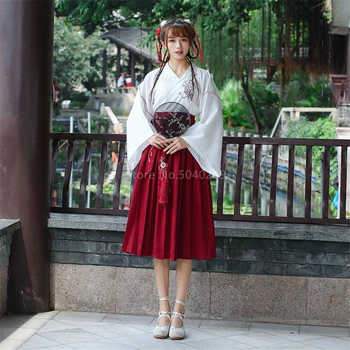 Japoneze Femei Rochie Kimono Cardigan Fete Fusta Set Top Florale Brodate Complet Maneca Yukata Haori Antice Orientale 2 buc Costum