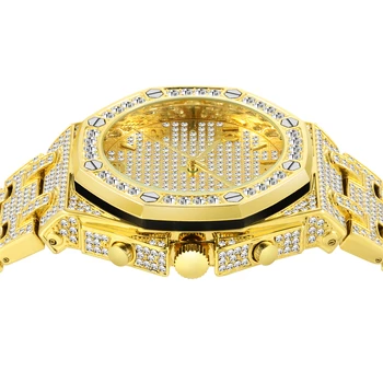 Mens Ceasuri din Aur de 18k Cuarț Iced Out Mens Chronograph Watch Top Brand de ceasuri de Lux Bărbați Trend Unic FF arabă Ceas cu Diamante