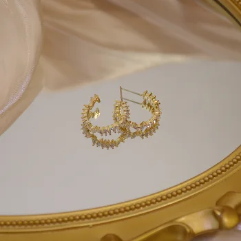 14K Aur Adevărat Geometrice Stud Cercei pentru Femeile Delicate Bijuterii Stil Simplu Cercei cu Diamante