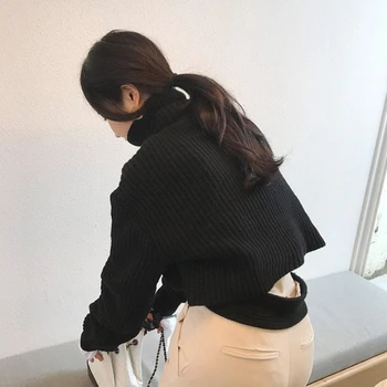 TWOTWINSTYLE Tricotate coreean Pulover Pentru Femei Guler Maneca Lunga Gol Afară Supradimensionate, Pulovere Femei 2020 Toamna de Moda