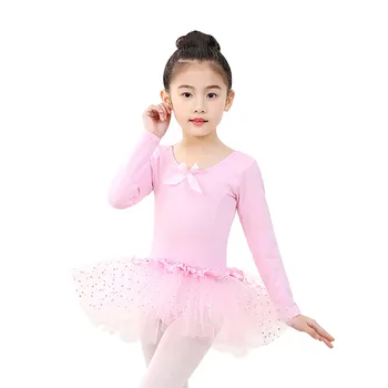 Fete Balet Tutu Dress Copii Copii Gimnastica Costume Naționale Stil Maneca Lunga Papion Tul De Jos Atletic Dans Uzura