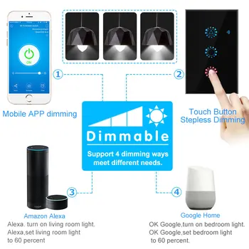 Estompat Wifi Comutator Geam Panou Smart Touch Comutator de Perete de Lumină Dimmer APP Activitatea de Control cu Amazon Alexa de Start Google