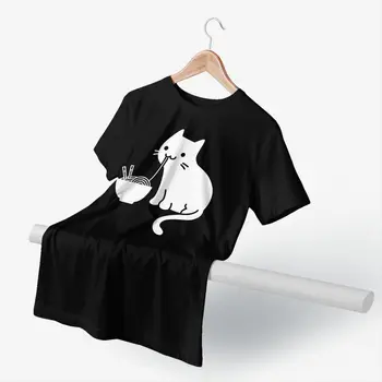 Japonia Cat Tricou Drăguț Pisica Mananca Ramen T-Shirt Graphic Casual Tricou Bumbac Distractiv de sex Masculin 3xl Tricou