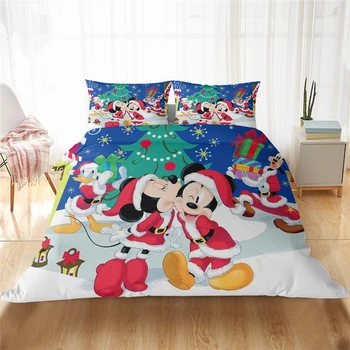 Disney Mickey Crăciun Set de lenjerie de Pat de Desene animate Minunat Cuplu Single Twin Plin Regele Carpetă Acopere set Pernă Cadou pentru Copii
