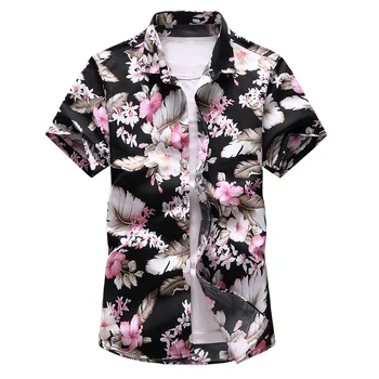 Plus Dimensiune 7XL 2019 Vara florale imprimate Bărbați vacanță în Hawaii Party Slim negru, tricouri Hip hop de sex masculin maneca Scurta tricou casual