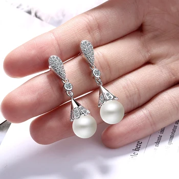 Clasic 925 de Argint picătură Cercei pentru Femei cu 10mm forma rotunda Cercei cu perle bijuterii de argint petrecere de nunta Cadou