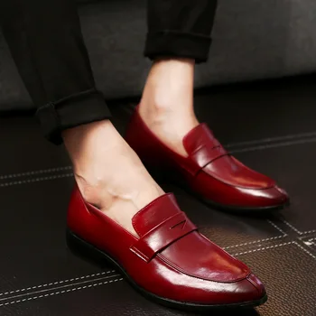 Vin Roșu de Primăvară și de Toamnă Respirabil Bărbați Formale Pantofi Stil coreean Rochie Pantofi de Cauciuc de sex Masculin Slip-On Solid Apartamente Barbati Pantofi Rochie