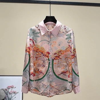 Print Vintage Roz Șifon Bluza Femei 2021 New Sosire Tricou Cu Maneci Lungi, Modis Topuri