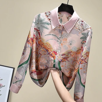 Print Vintage Roz Șifon Bluza Femei 2021 New Sosire Tricou Cu Maneci Lungi, Modis Topuri