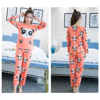 Toamna Femei Fata Maneca Lunga O de Gât Sleepwear Casual Homewear 2 BUC Seturi de Pijamale Toamna de Desene animate de sex Feminin Pijamale