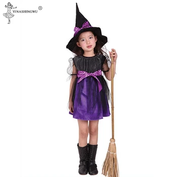 Cosplay Vrăjitoare Haine De Petrecere Copii Copii Vrajitoare Costum De Halloween Pentru Fete Costum De Halloween Petrecere De Vrăjitoare Rochie Cu Palarie