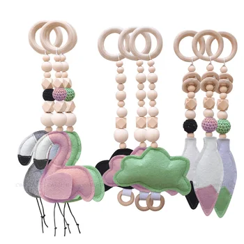 3 Piese Nordic Șirag de mărgele de Lemn Ghirlanda Jucaria Decor Camera pentru Copii Baby Gym Senzoriale-Inelul Jucării Juca Cort Ornament Flamingo/Nor/Pene