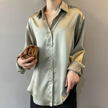 Bluze Tricouri Femei Toamna Birou Doamnă Solidă Sifon cu Maneci Lungi Guler de Turn-down Simplu, Elegant, Liber Confortabil Respirabil