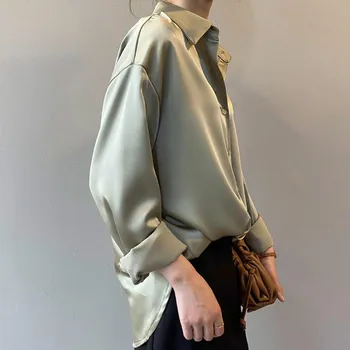 Bluze Tricouri Femei Toamna Birou Doamnă Solidă Sifon cu Maneci Lungi Guler de Turn-down Simplu, Elegant, Liber Confortabil Respirabil