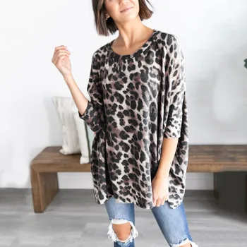 Leopard Imprimate Bluze Femei Doamnelor Îmbinare Gât Rotund Maneca Lunga T-shirt, Bluze Topuri Doamnelor 2020 Nou Fierbinte Transport Gratuit Ropa