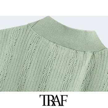 TRAF de Moda pentru Femei Floral, Broderie Decupată Vesta Tricotate Pulover Epocă O Gatului Maneca Lunga Femei Vesta Chic Topuri