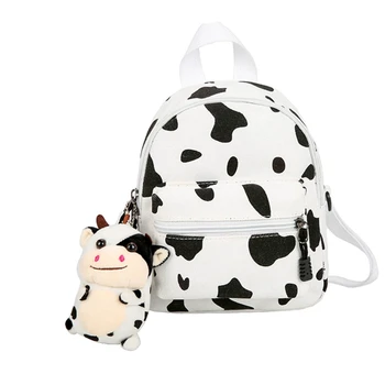 Mini Panza Daypack cu Pluș Pandantiv de Imprimare de Vacă Rucsac pentru Femei Lady Fete 20CA