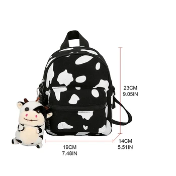 Mini Panza Daypack cu Pluș Pandantiv de Imprimare de Vacă Rucsac pentru Femei Lady Fete 20CA