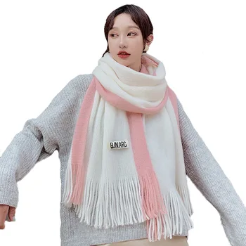 Toamna De Potrivire De Culoare Eșarfă Tricotate Femei De Iarna Coreean Sălbatice Lung Gros Față-Verso Șal Elegant Student Lână Snood Eșarfe