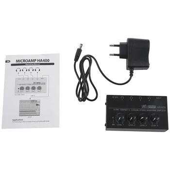 Ue Plug,Ha400 Ultra-Compact cu 4 Canale Mini o Amplificator pentru Căști Stereo Cu Adaptor de Alimentare Negru