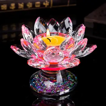 2018 7 noi Culori de Cristal de Sticlă, Floare de Lotus, Ceai Lumânare Lumina Titularul Budist Sfeșnic A30 30+
