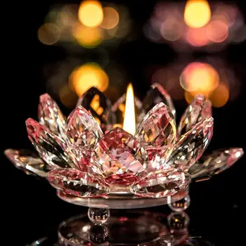 2018 7 noi Culori de Cristal de Sticlă, Floare de Lotus, Ceai Lumânare Lumina Titularul Budist Sfeșnic A30 30+