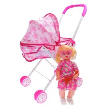 Papusa de Plastic Cărucior w/ Baby Doll de Joaca pentru Copii Carucior de Jucarie Copil Pretinde Joc Set Cadou de Crăciun