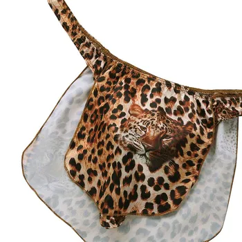 Barbati Sexy Gay Noutate Chilotei Leopard High Cut Umflatura Pungă Lenjerie G-string Tanga Lenjerie Junglă pentru Om Costume de Halloween