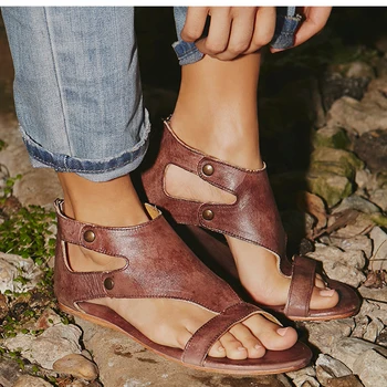 Femei Sandale Din Piele Moale Sandale Plate Pantofi Femei Plus Dimensiune Peep Toe Sandale De Vara Casual Gladiator Plaja Sandalias Mujer