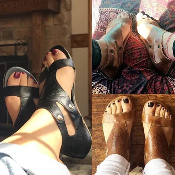 Femei Sandale Din Piele Moale Sandale Plate Pantofi Femei Plus Dimensiune Peep Toe Sandale De Vara Casual Gladiator Plaja Sandalias Mujer