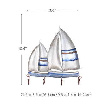 Tooarts Barca de Navigatie Perete Cârlig de Fier Cuier Cu 4 Carlige pentru Haine Saci de Montare pe Perete pentru Haine Suportul Decorativ Cadou