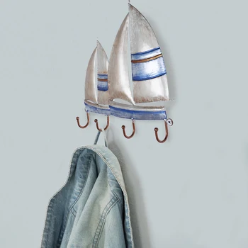 Tooarts Barca de Navigatie Perete Cârlig de Fier Cuier Cu 4 Carlige pentru Haine Saci de Montare pe Perete pentru Haine Suportul Decorativ Cadou