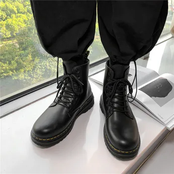 Cizme negre din piele barbati casual cizme de Toamna Cizme de Iarna, Stil Retro Glezna Cizme Dantela-Up inaltime pantofi Cizme Zapatos