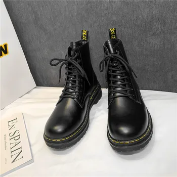 Cizme negre din piele barbati casual cizme de Toamna Cizme de Iarna, Stil Retro Glezna Cizme Dantela-Up inaltime pantofi Cizme Zapatos