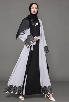 Plus Dimensiune Broderie Kimono-Îmbrăcăminte Hijab Rochie Islamice Față Deschide Abaya Dubai Caftan