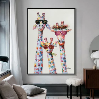 Colorat Girafa Drăguț și Pisică și Cal Panza Pictura desen Animat Animale Postere si Printuri de Arta de Perete Imagini pentru Decor Acasă