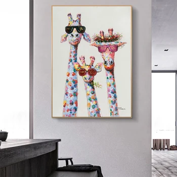 Colorat Girafa Drăguț și Pisică și Cal Panza Pictura desen Animat Animale Postere si Printuri de Arta de Perete Imagini pentru Decor Acasă